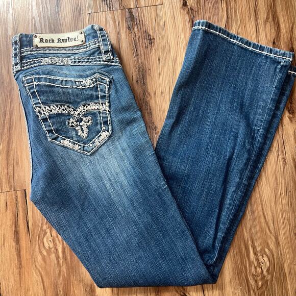 Mid Rise Rock Revival Jeans Amy Easy Boot Size 27 Style E8129E45R Sequin Studded - Picture 3 of 16